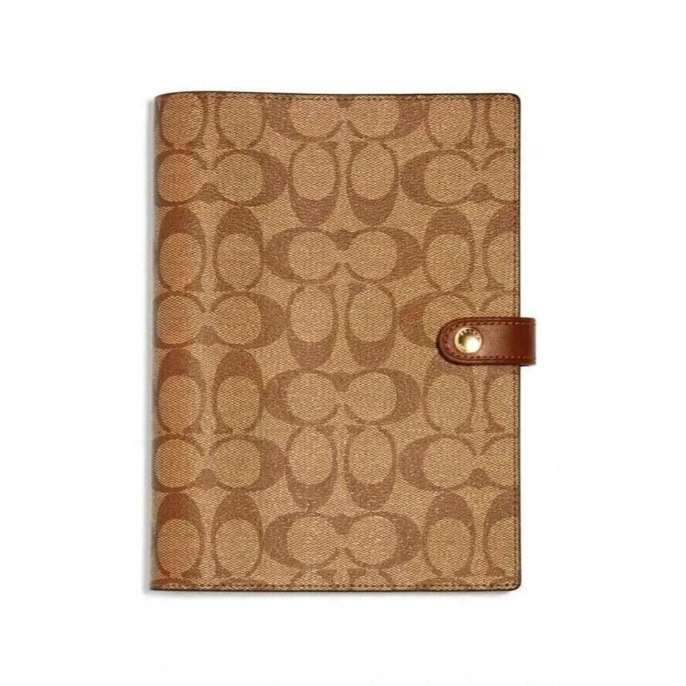 Coach Notebook & Pencil Case Set Signature Canvas Leather Khaki Brown Snap Zip - Picture 3 of 9